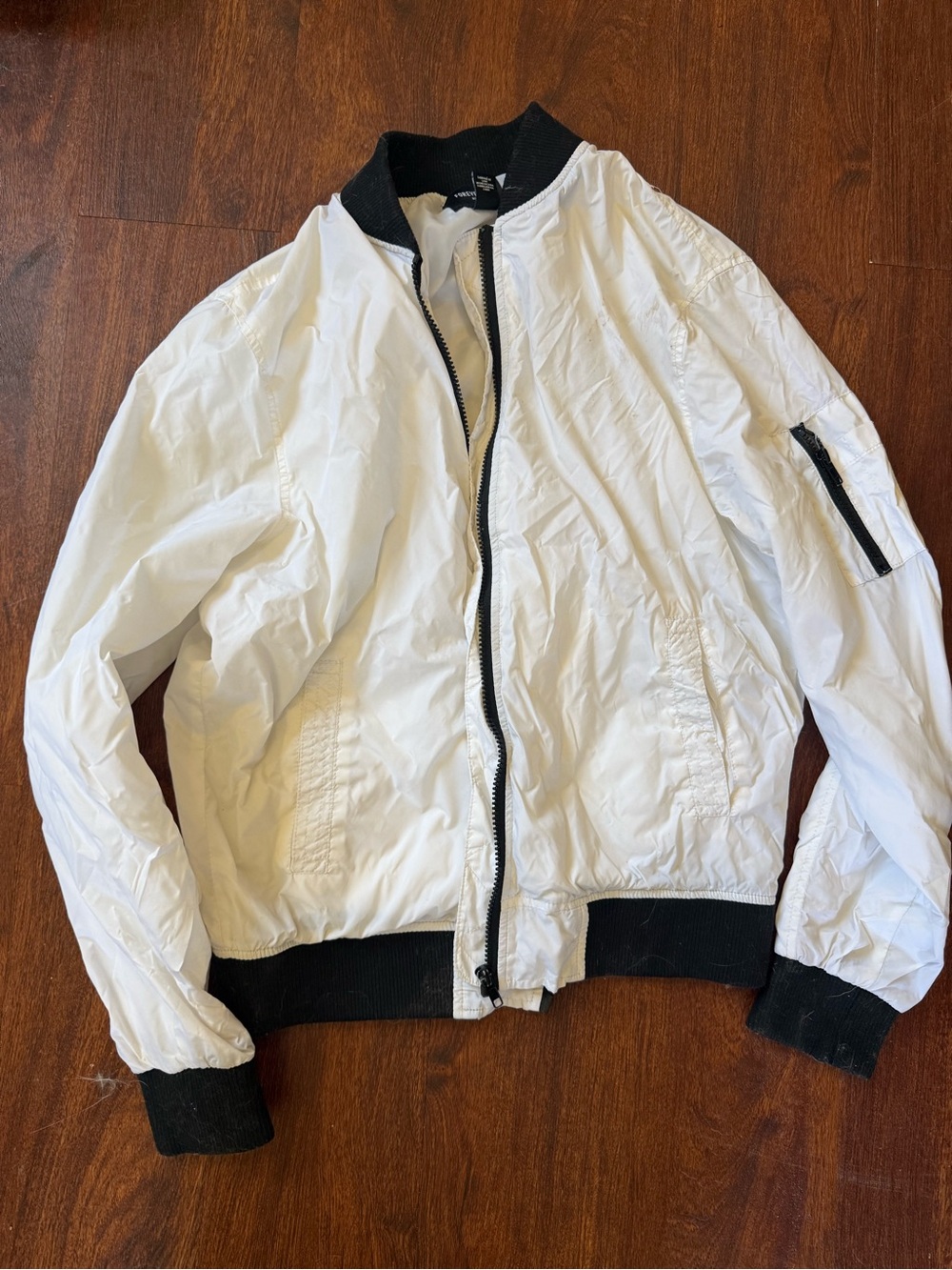 Forever 21 White Bomber Jacket with Black Trim